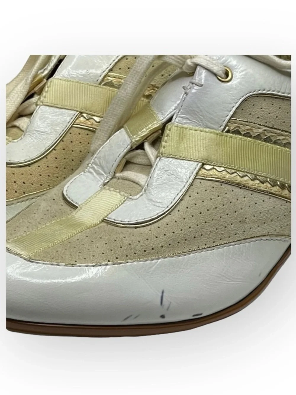 Cole Haan 𖦹 Chelsea Athleisure Patent Leather Sneakers 𖦹 White Gold 𖦹 7B 𖦹
